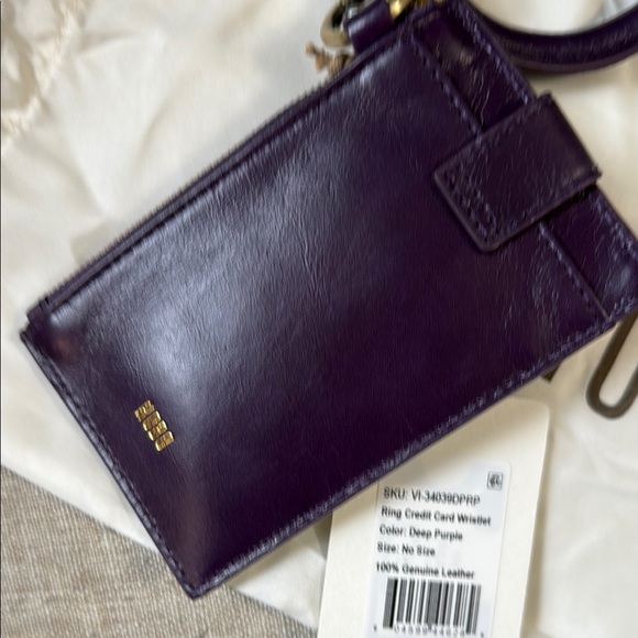 HOBO Ring Credit Card Wristlet In Polished Leather - Deep Purple - NWT - Picture 4 of 10